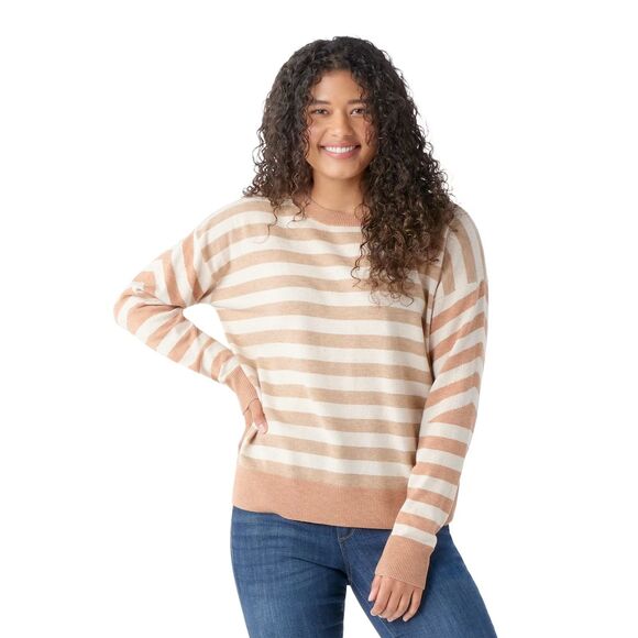Smartwool Women Edgewood Boyfriend Crew Sweater Almond Donegal Small NWOT Merino - Picture 1 of 6